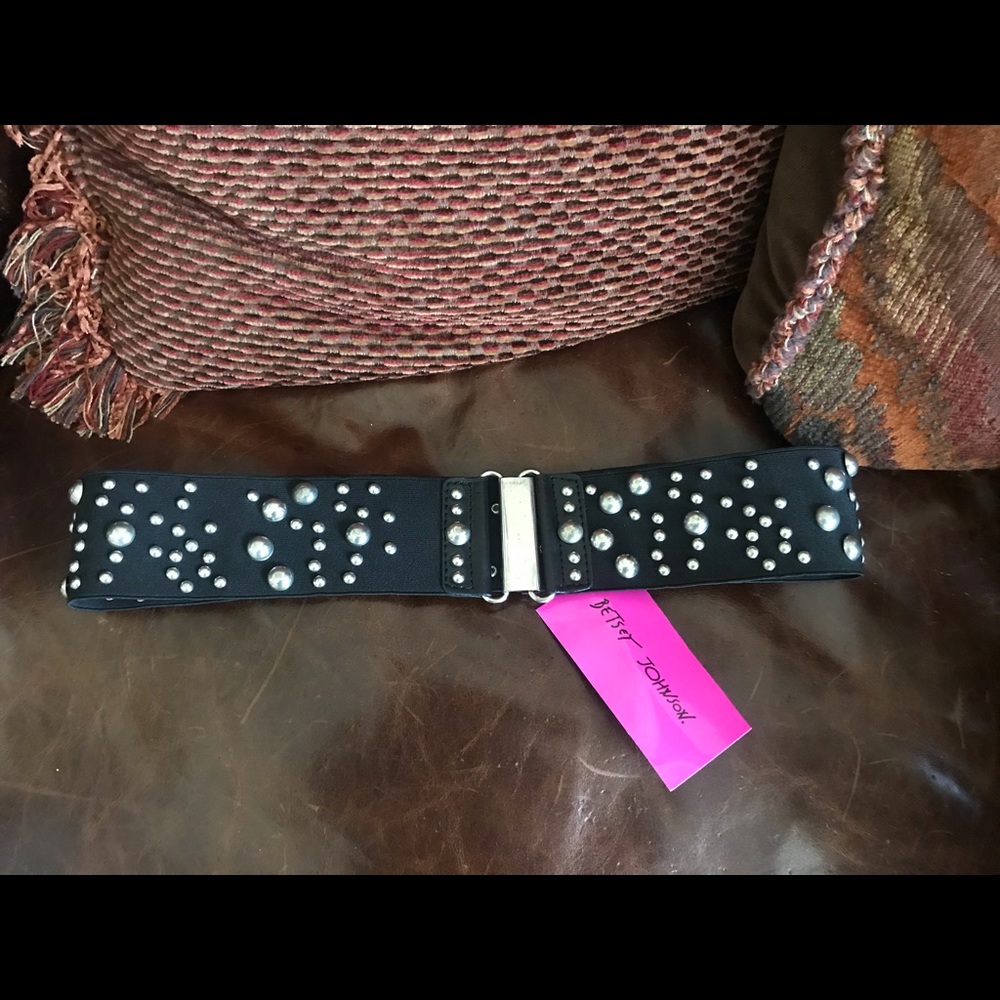 BETSEY JOHNSON Studded Black Stretch Waist Belt